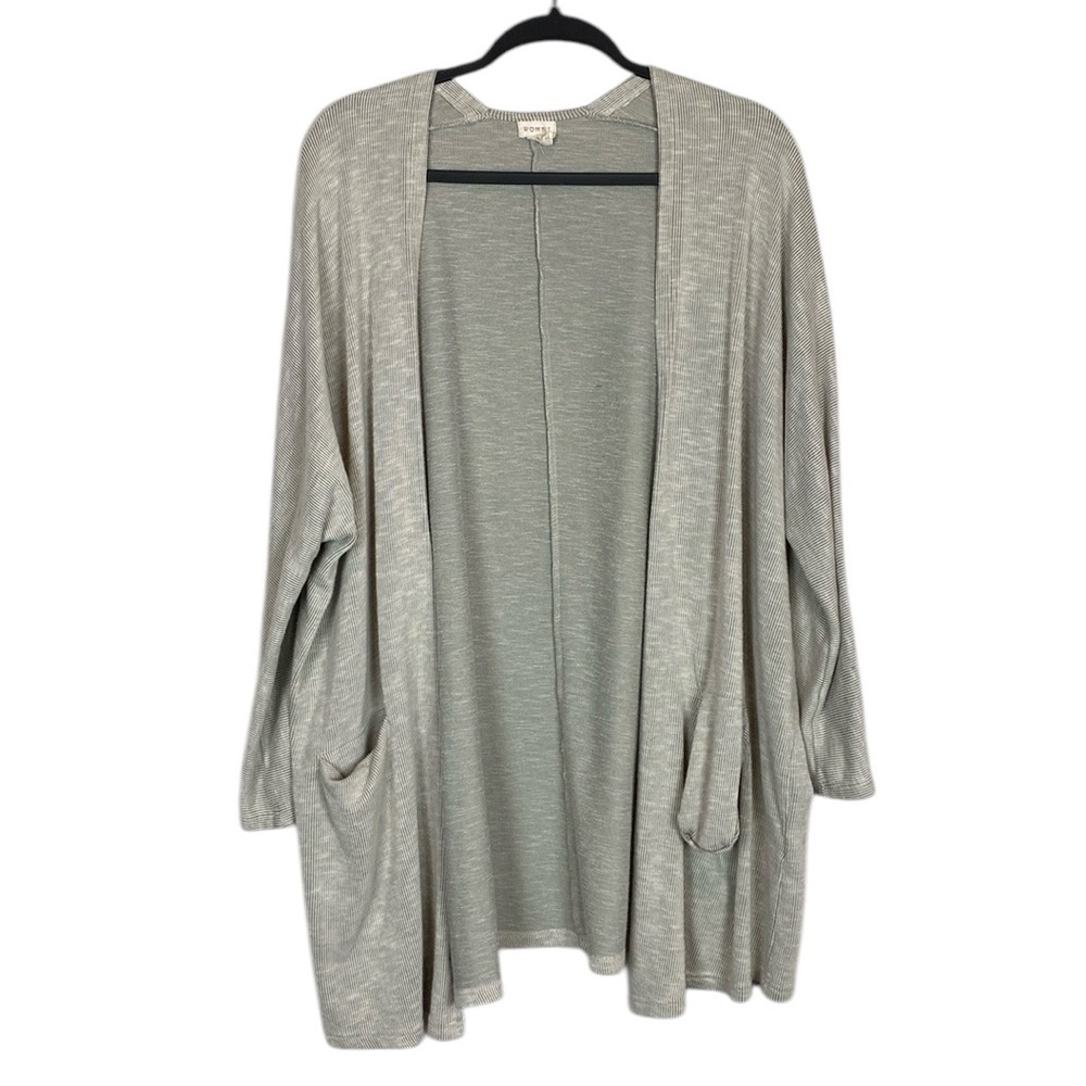 Donni. striped open front pocket cardigan